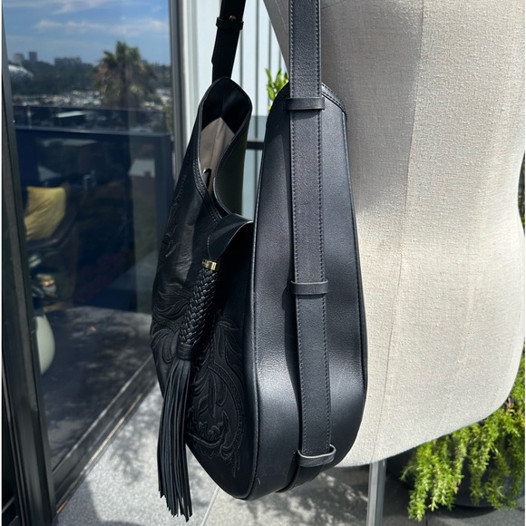 Shanghai Tang Black Leather Hobo Bag - Picture 4 of 14